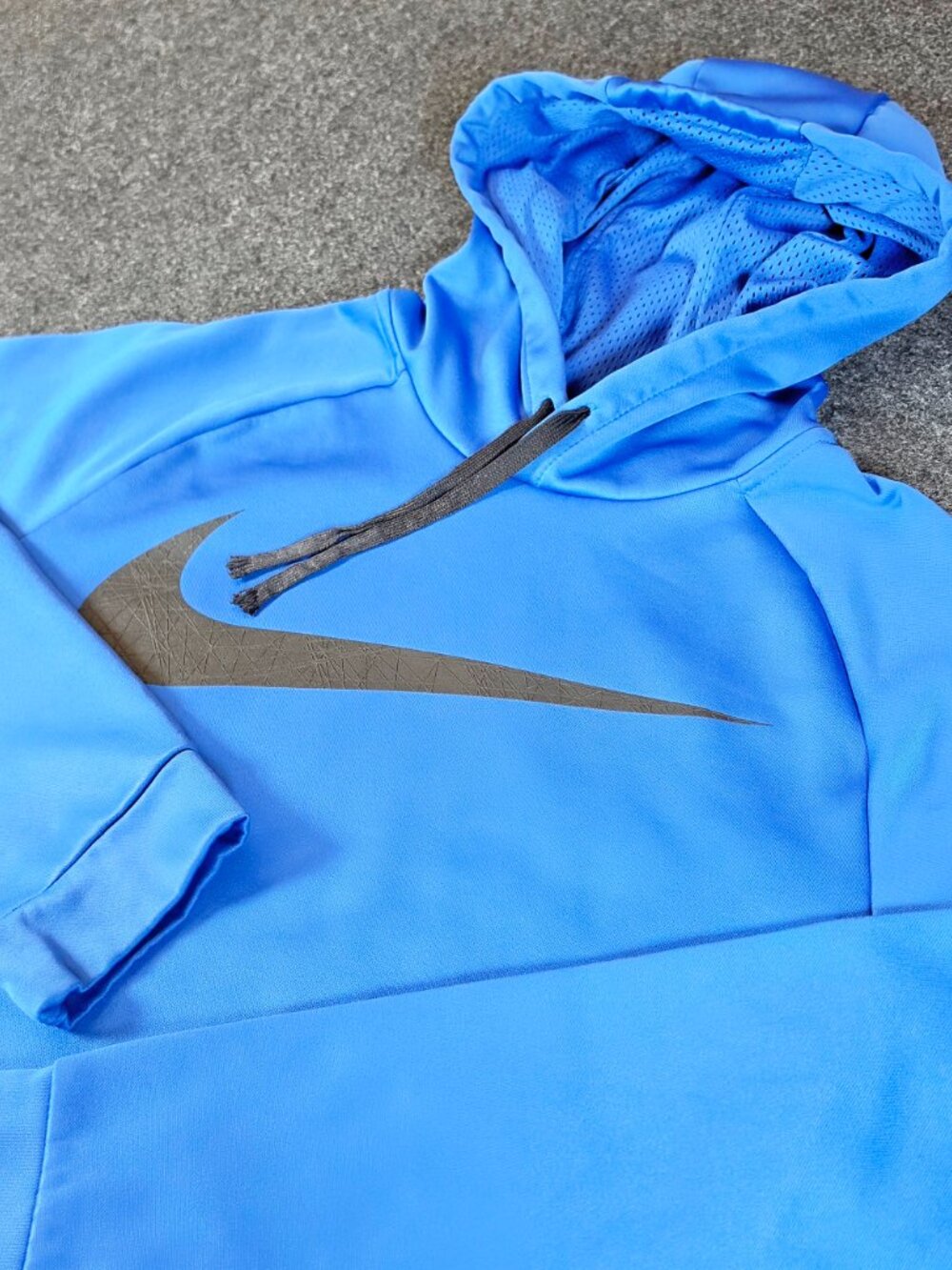 Nike Dri-FIT Big Swoosh Hoodie Men's Medium Blue Black Pullover Performance
